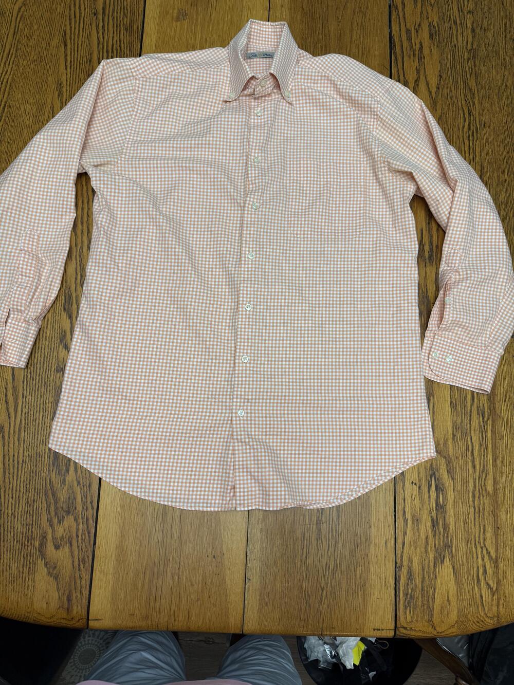 Peter Millar Shirt Mens Medium Orange White Gingham Check Button‎ Up Long Sleeve